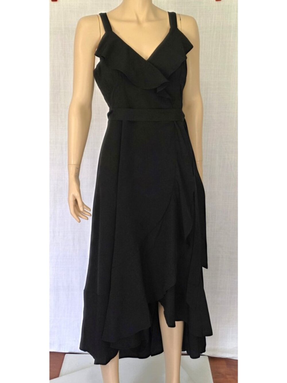 Hutch Eden Black Ruffle Wrap High Low Midi Dress NWT Size L Dark Romantic